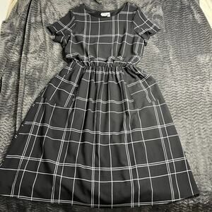 Jody Women's Twirl Dress Windowpane Black Plaid Pockets size XL